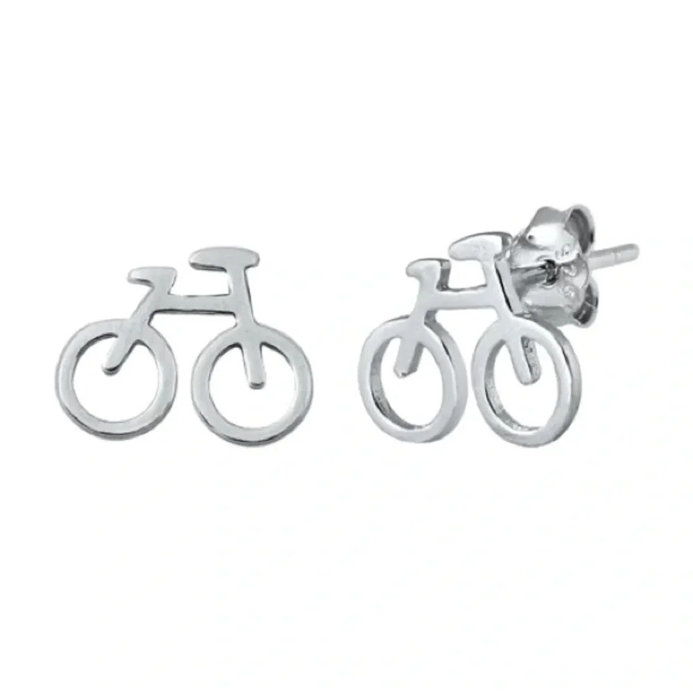 Sterling Silver Bicycle Stud Earrings 🚲 - Picture 1 of 7